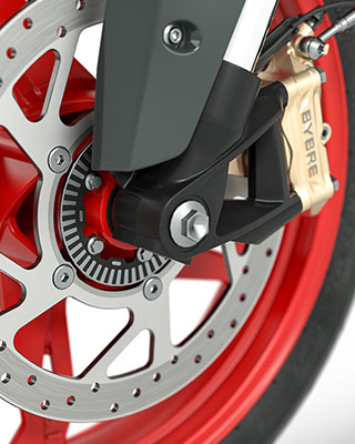 We see the brake system of the G 310 R.