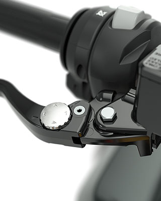 We see the adjustable clutch and brake lever of the G 310 R.