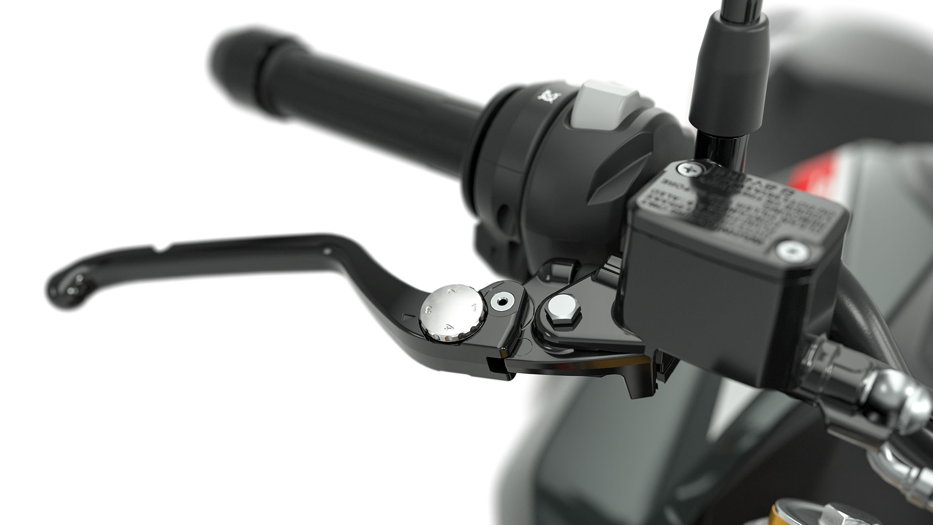 We see the adjustable clutch and brake lever of the G 310 R.