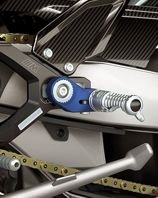 We see the M milled parts and M carbon parts of the M RR in the footrest system.