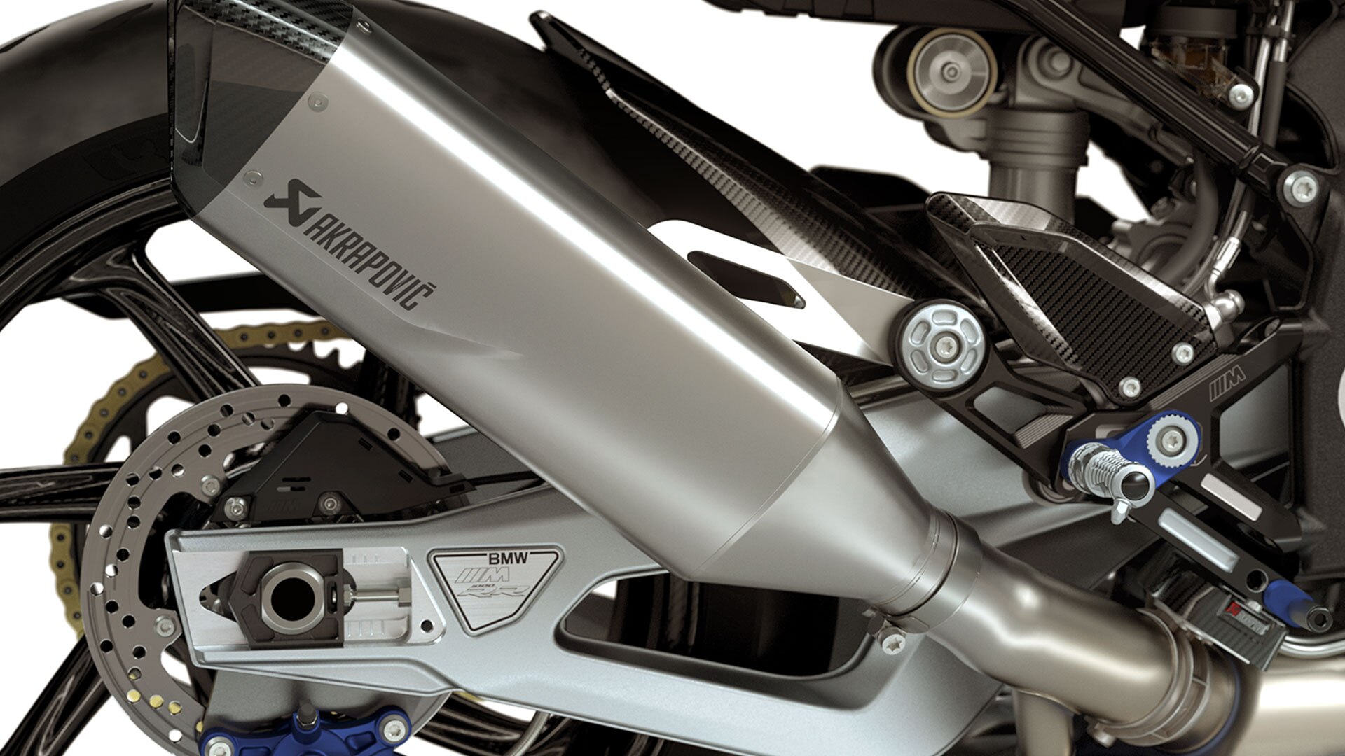 We see the full-titanium exhaust system of the M RR.